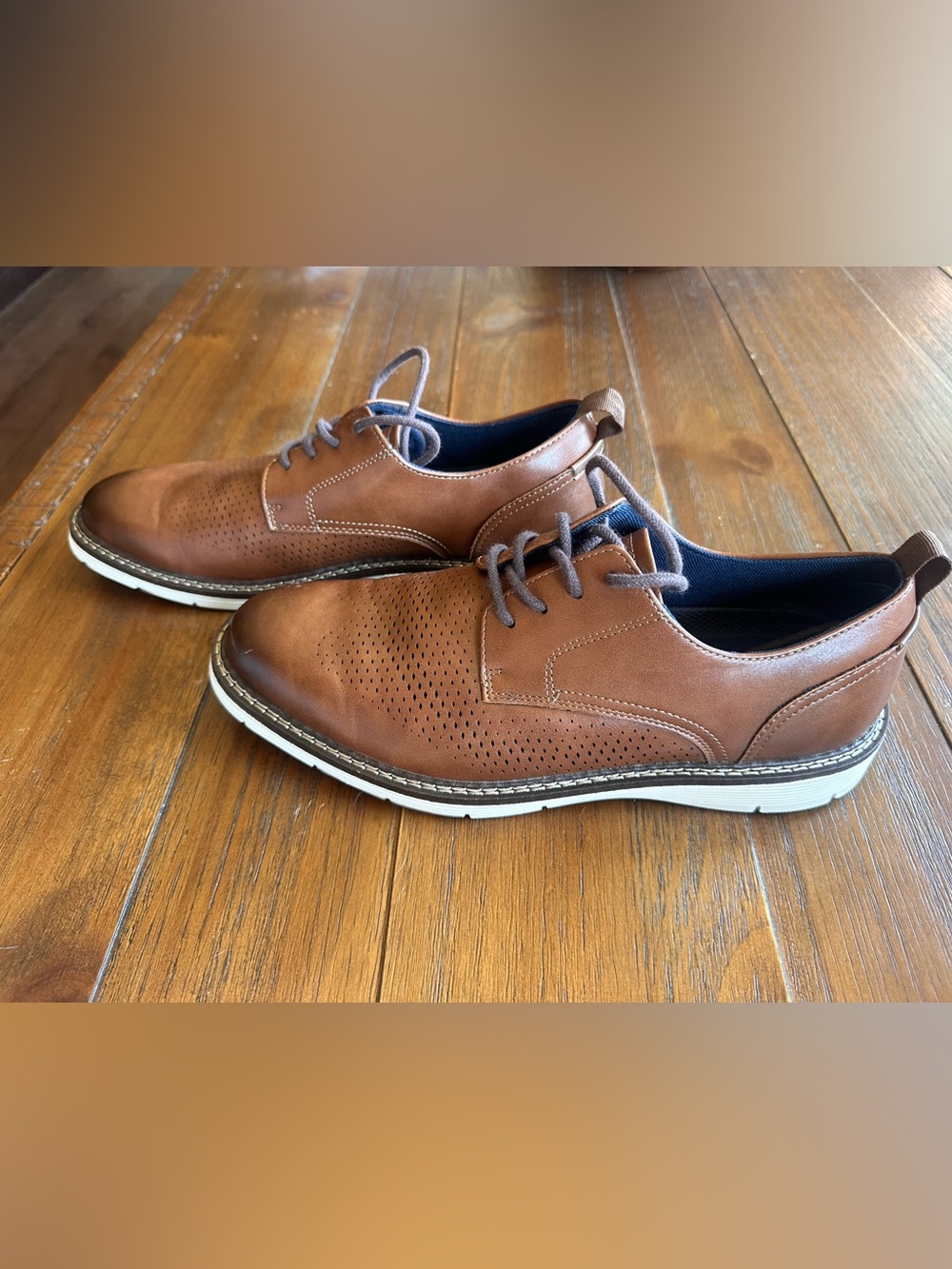 George Men’s Brown Perforated Casual Dress Shoes Size 9
